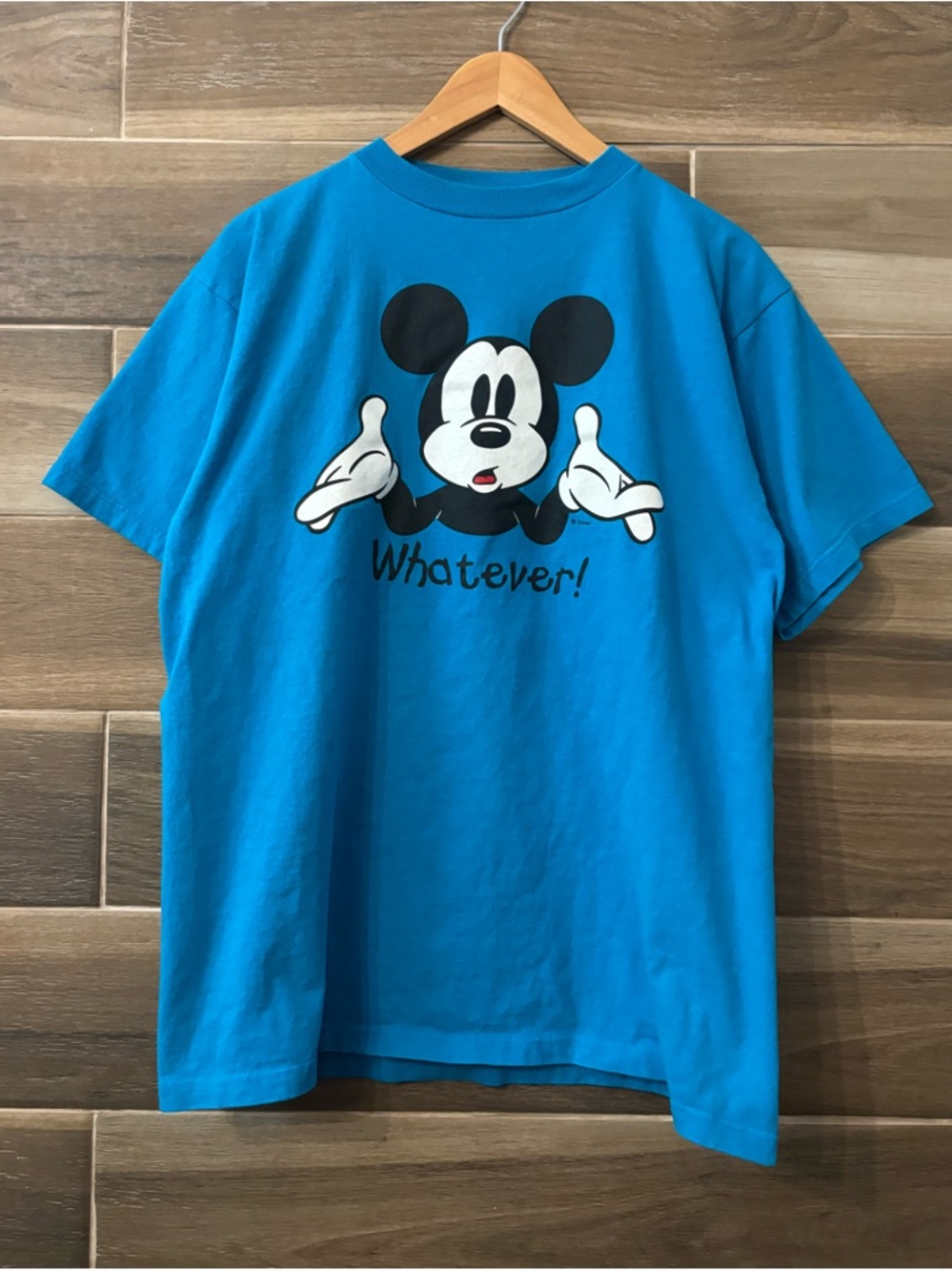 Vintage 90’s Disney Mickey Mouse Whatever Slogan Blue Cartoon Size Large T Shirt